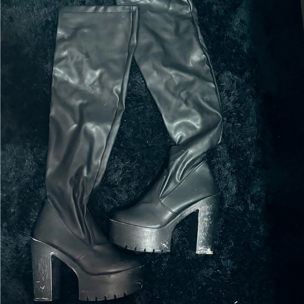 Black Platform Knee-High Boots